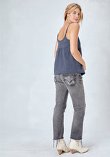 [Color: Forest Blue] Lovestitch blue, lightweight, cotton gauze tank top with skinny adjustable straps
