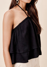 [Color: Black] Lovestitch twill, double layered halter tank. 