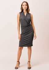 [Color: Charcoal] Lovestitch Draped Front Slim Fit Dress