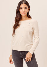 [Color: Bone] Lovestitch bone Super soft, long sleeve, crew neck pullover with all-over embroidered flowers.