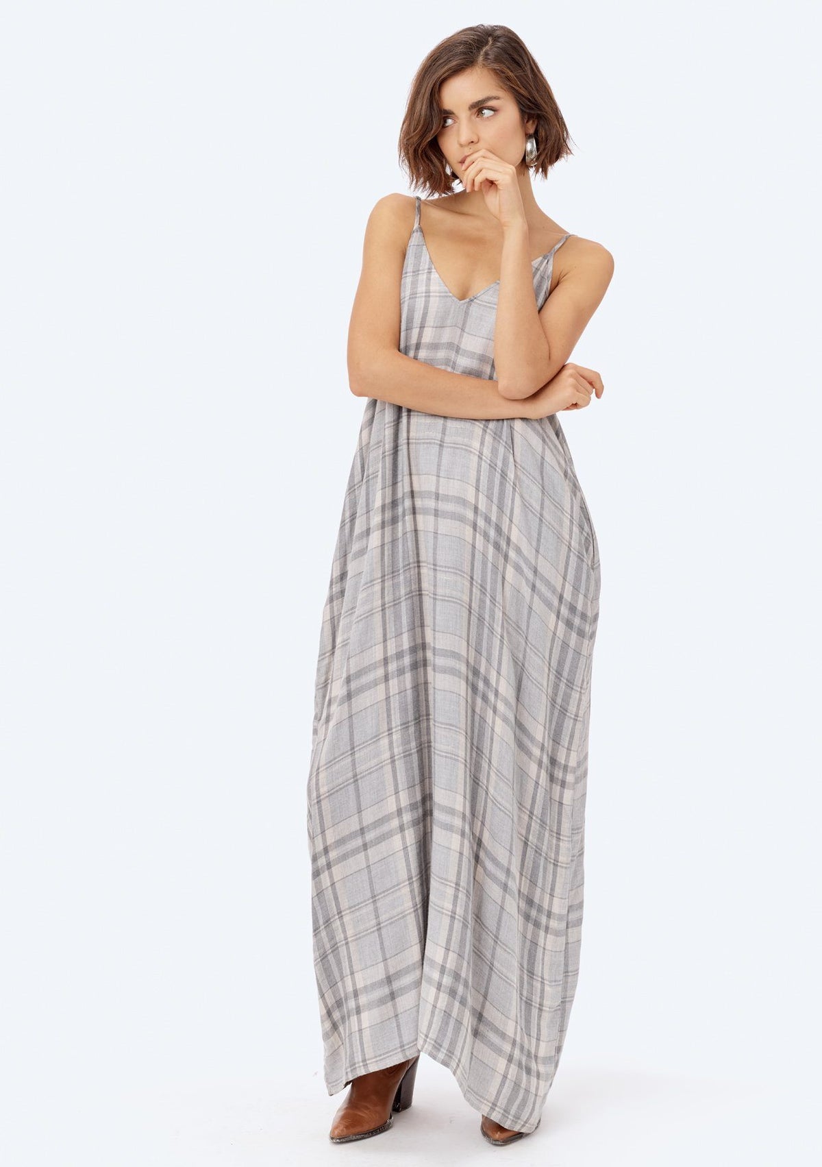 Rosalind Plaid Mila Maxi Grey/Vanilla/Gold / Small/Medium
