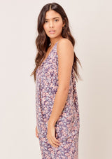 [Color: Charcoal/Peach] Lovestitch charcoal/peach Floral printed, pleated racerback maxi dress with side pockets. 