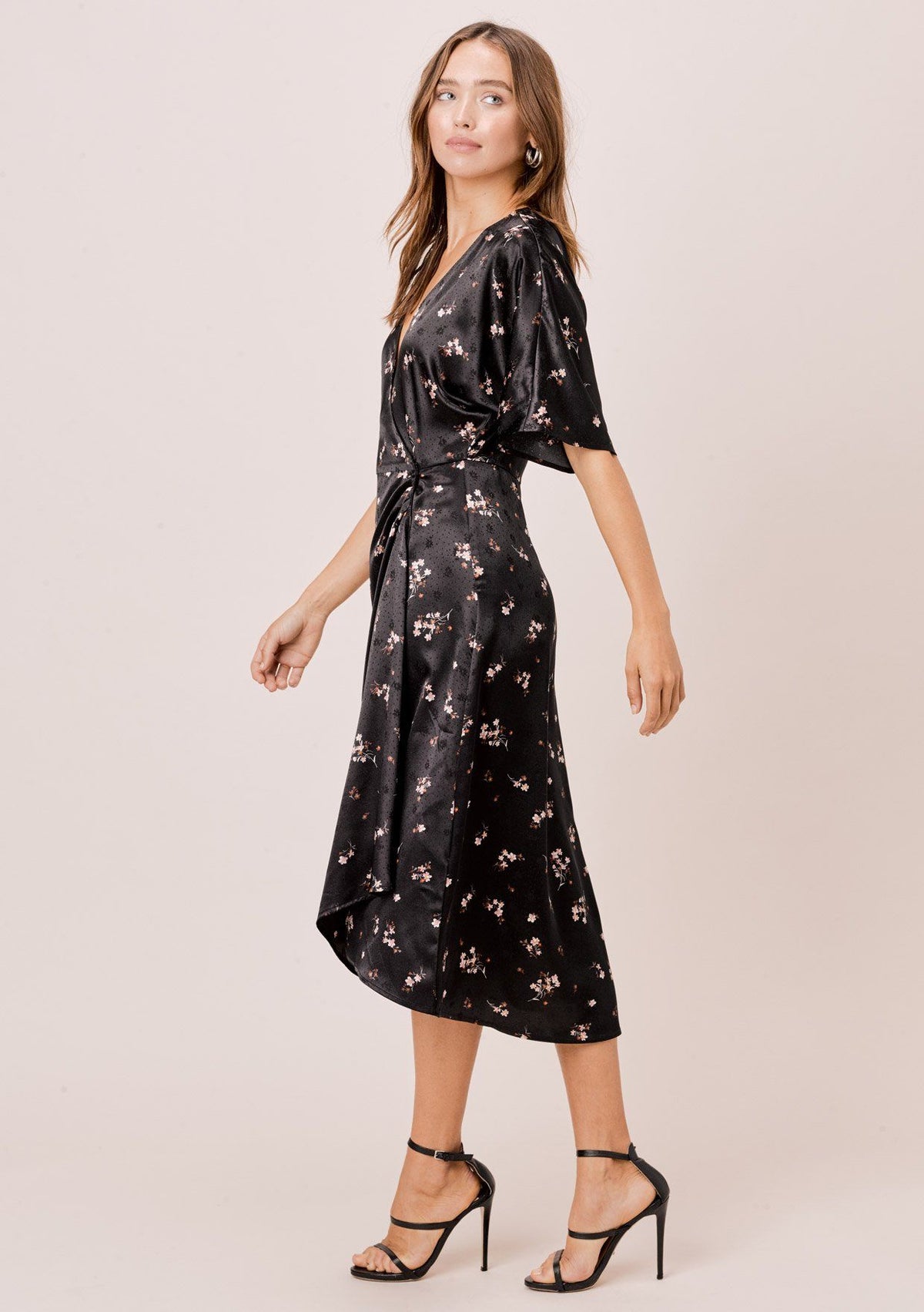 Elisa Floral Midi Dress Black/Lavender / S Elisa Floral Midi Dress Black/Lavender / S