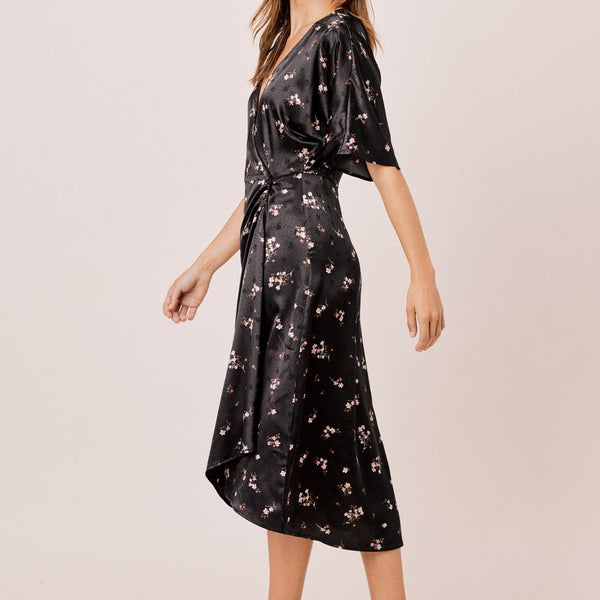 Elisa Floral Midi Dress Black/Lavender / S