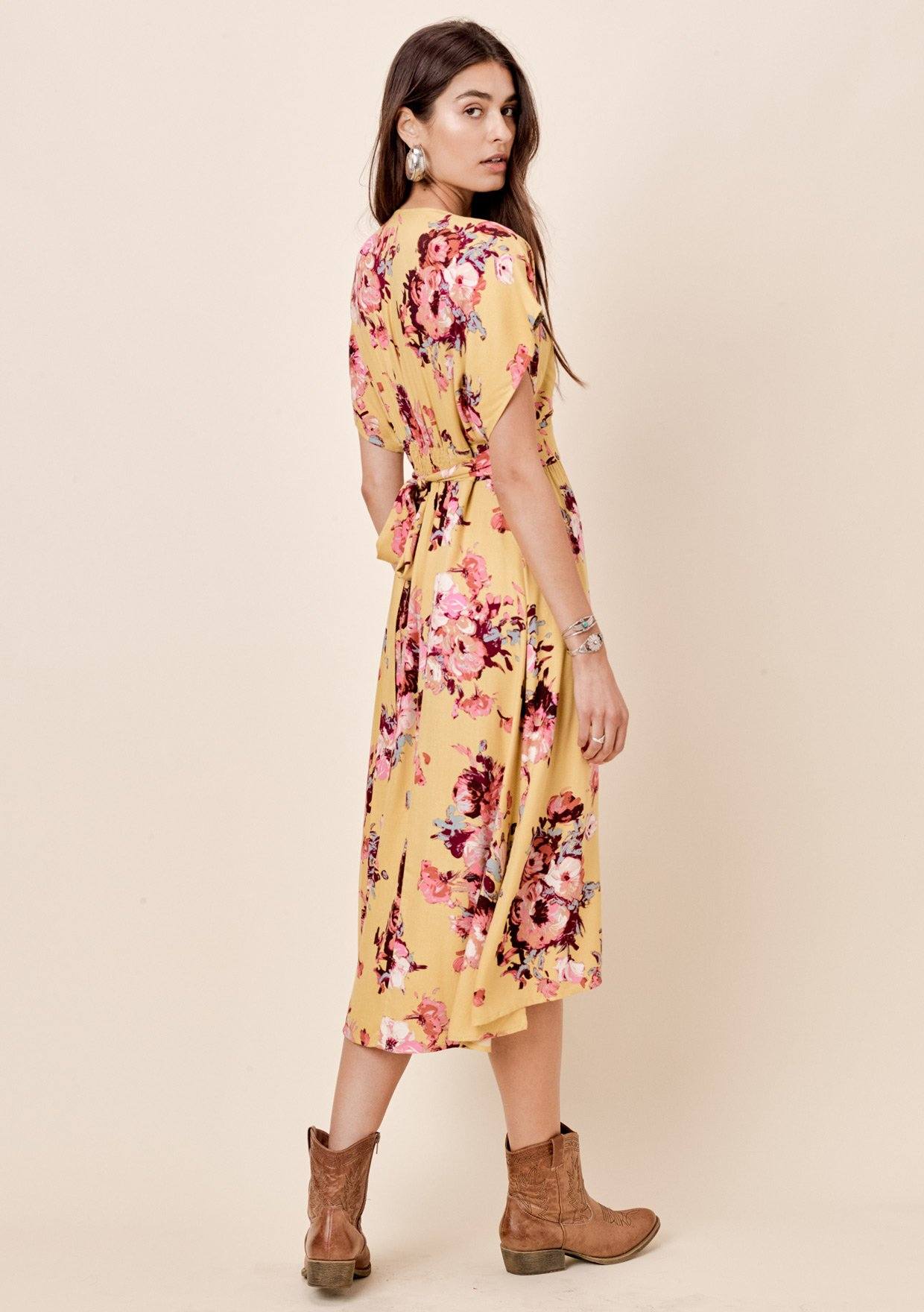 Floral Printed Tie Back Midi Dress | Lovestitch Floral Dresses – LOVESTITCH