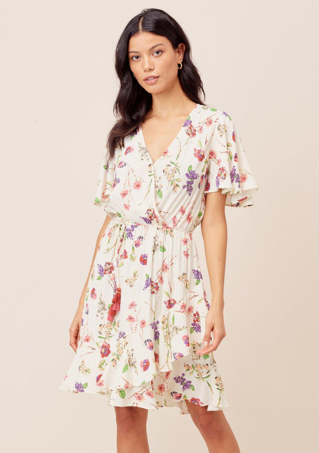 Tasha Flutter Sleeve Mini Dress OffWhite/Rust / M Tasha Flutter Sleeve Mini Dress OffWhite/Rust / M