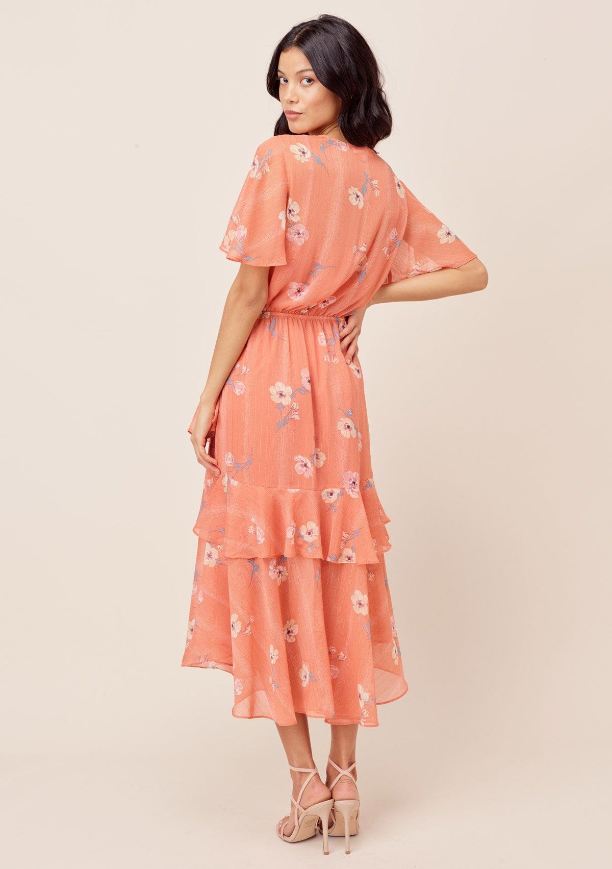 apricot floral maxi dress Miriam Floral Ruffled Dress Navy/Lilac / M