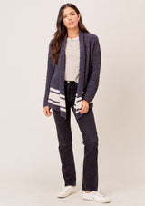 [Color: Slate/Sand] Lovestitch beautiful and super soft fuzzy lounge cardigan that feels like a cloud. A classic white stripe adds just enough style to wear it out, even if it feels like a soft bathrobe.
