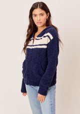 [Color: Navy/Sand] Lovestitch navy/sand Long sleeve, dreamy soft, zip-up hoodie with striped detail. 