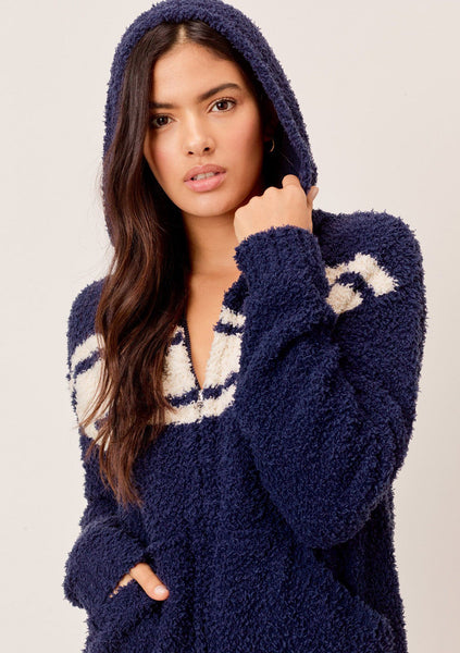【新品未開封】FLUFFY ZIP HOOD SET UP / WH Ultra Cozy Striped Fuzzy Zip Up Hoodie | LOVESTITCH
