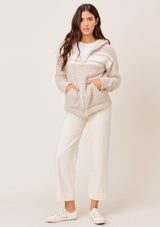 [Color: Silver/Pearl] Lovestitch silver/pearl Long sleeve, dreamy soft, zip-up hoodie with striped detail. 
