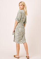 [Color: Safari/Lagoon] Lovestitch watercolor animal print, v-neck dress with front slits and self tie belt. 