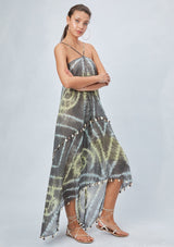 [Color: Grey] Lovestitch, grey, Moroccan inspired, semi-sheer cotton, scarf halter dress