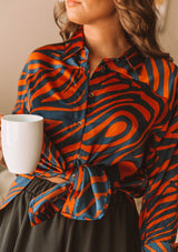 [Color: Black/Bone] Lovestitch vibrant black and bone zebra print button down over size shirt for lounging