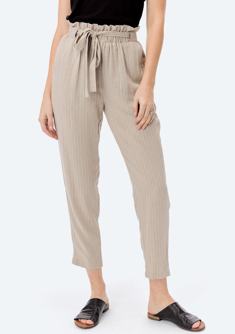 [Color: Khaki] Lovestitch, khaki, high-waist, cropped leg, pinstripe paperbag pan