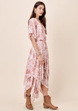 [Color: Rose/Taupe] Lovestitch rose floral printed kimono sleeve dress Lovestitch navy floral printed kimono sleeve dress with handkerchief hem Lovestitch navy floral printed kimono sleeve dress with handkerchief hem