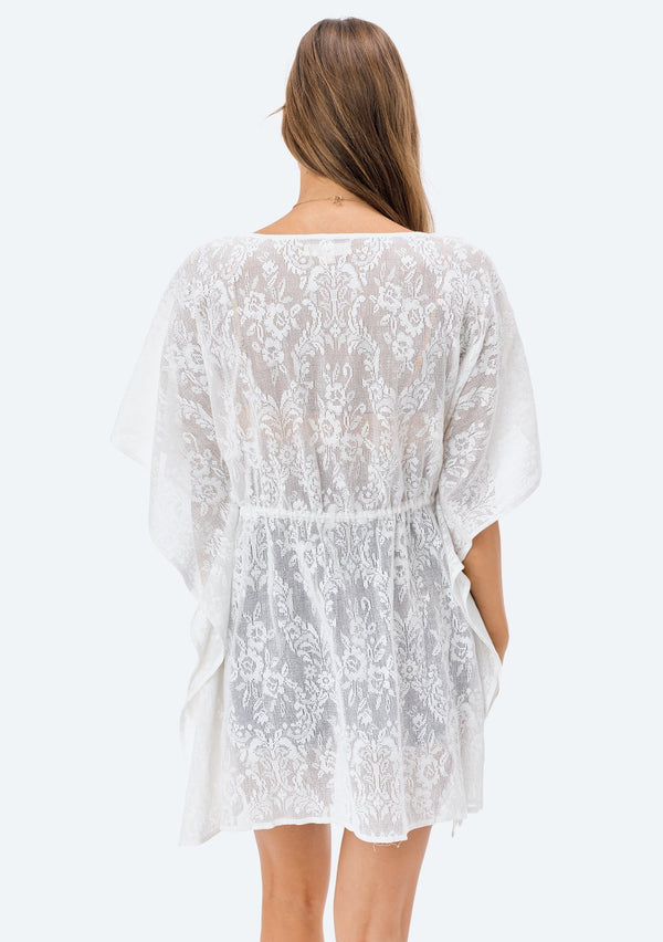 [Color: Off White] Lovestitch lightweight, cotton lace swim cover up kimono can be worn open or tied at the waist.
