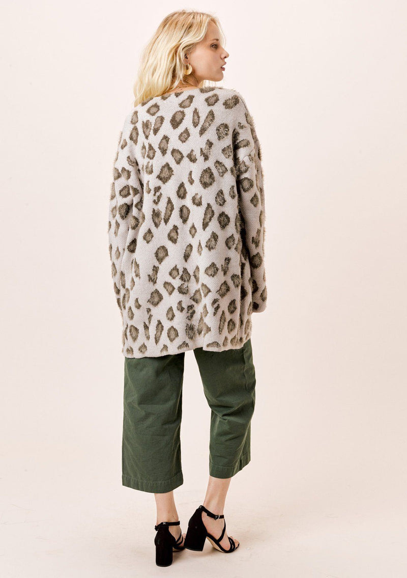 [Color: Taupe] Lovestitch Taupe/Grey Leopard Cardigan