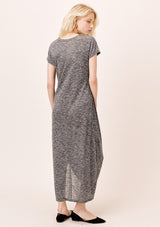 [Color: Black] Lovestitch Short Sleeve Melange Knit Dress with Tonal Cutout Embroidered Detail Black 