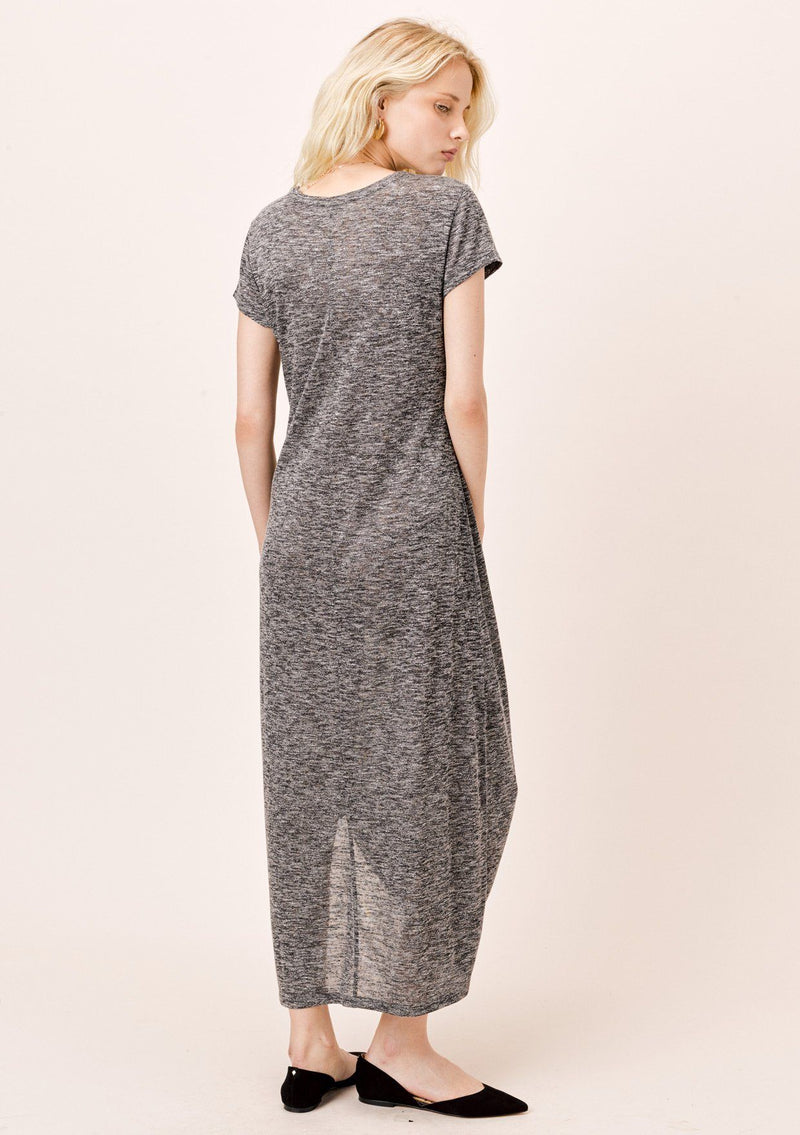 [Color: Black] Lovestitch Short Sleeve Melange Knit Dress with Tonal Cutout Embroidered Detail Black 