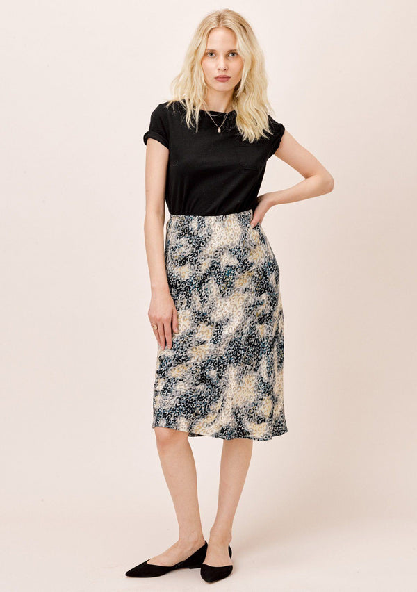 [Color: Black/Stone] Lovestitch watercolor animal printed, mid-length bias cut skirt. 