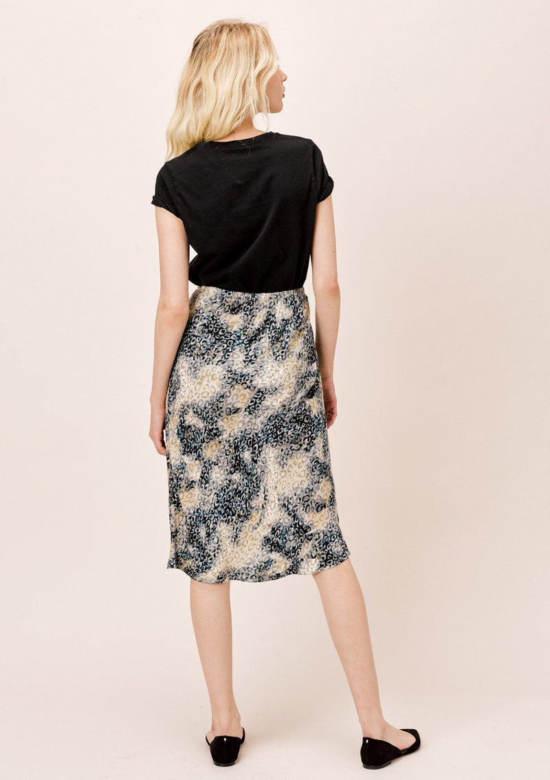 [Color: Black/Stone] Lovestitch watercolor animal printed, mid-length bias cut skirt. 