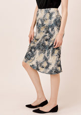 [Color: Black/Stone] Lovestitch watercolor animal printed, mid-length bias cut skirt. 