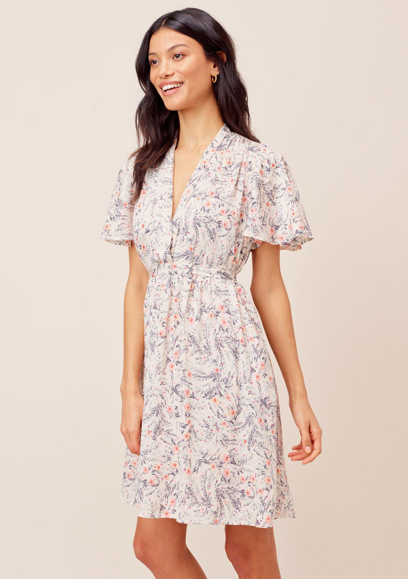 White Floral Flutter Sleeve Mini Dress | LOVESTITCH