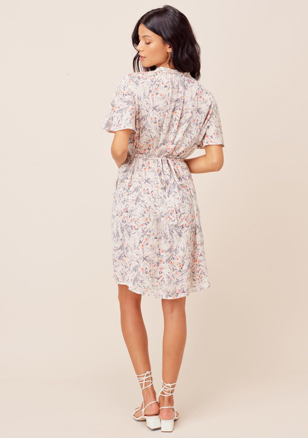 White Floral Flutter Sleeve Mini Dress | LOVESTITCH