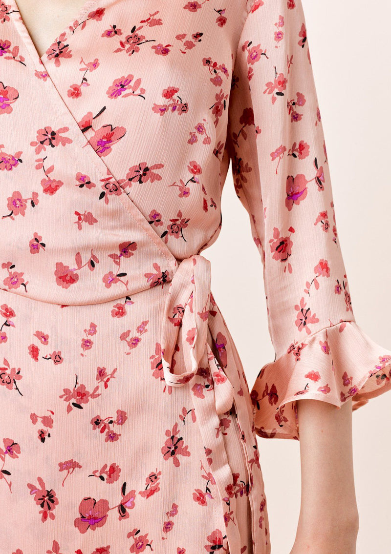 [Color: DesertRose/Mauve] Lovestitch desert rose/mauve, floral printed, mini wrap dress.