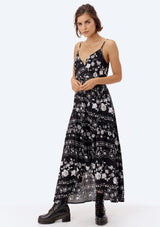 [Color: Black] Lovestitch black, floral printed, maxi wrap dress.