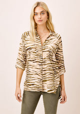 [Color: Sahara/Nude] Lovestitch animal print buttondown top with double breast pocket detail