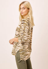 [Color: Sahara/Nude] Lovestitch animal print buttondown top with double breast pocket detail