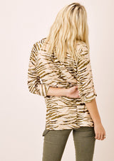 [Color: Sahara/Nude] Lovestitch animal print buttondown top with double breast pocket detail