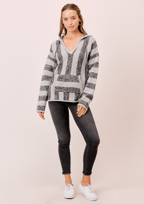 [Color: HeatherCharcoal/Grey] Lovestitch grey Long sleeve, striped pullover with hood and kangaroo pocket. 