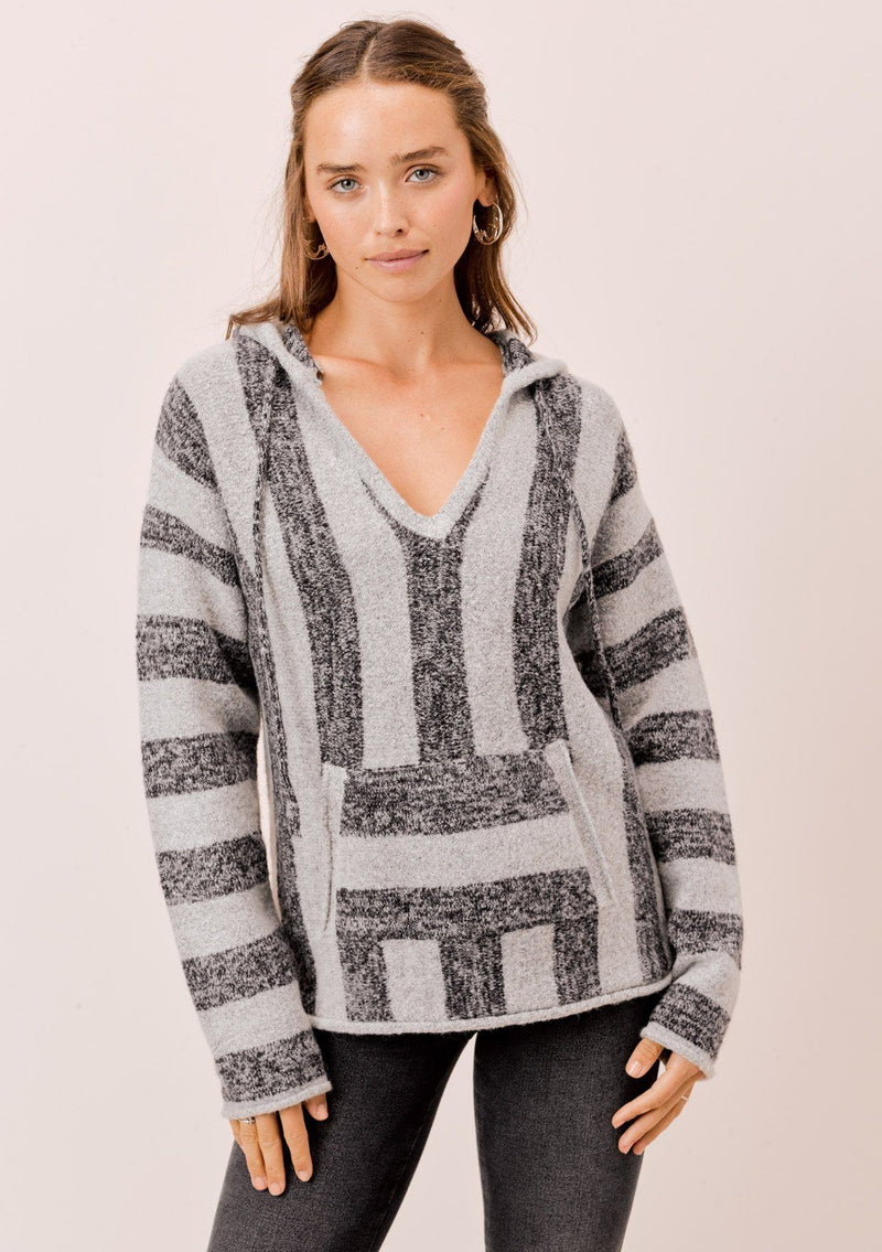 [Color: HeatherCharcoal/Grey] Lovestitch grey Long sleeve, striped pullover with hood and kangaroo pocket. 