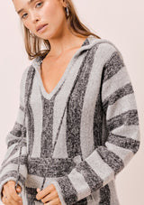 [Color: HeatherCharcoal/Grey] Lovestitch grey Long sleeve, striped pullover with hood and kangaroo pocket. 