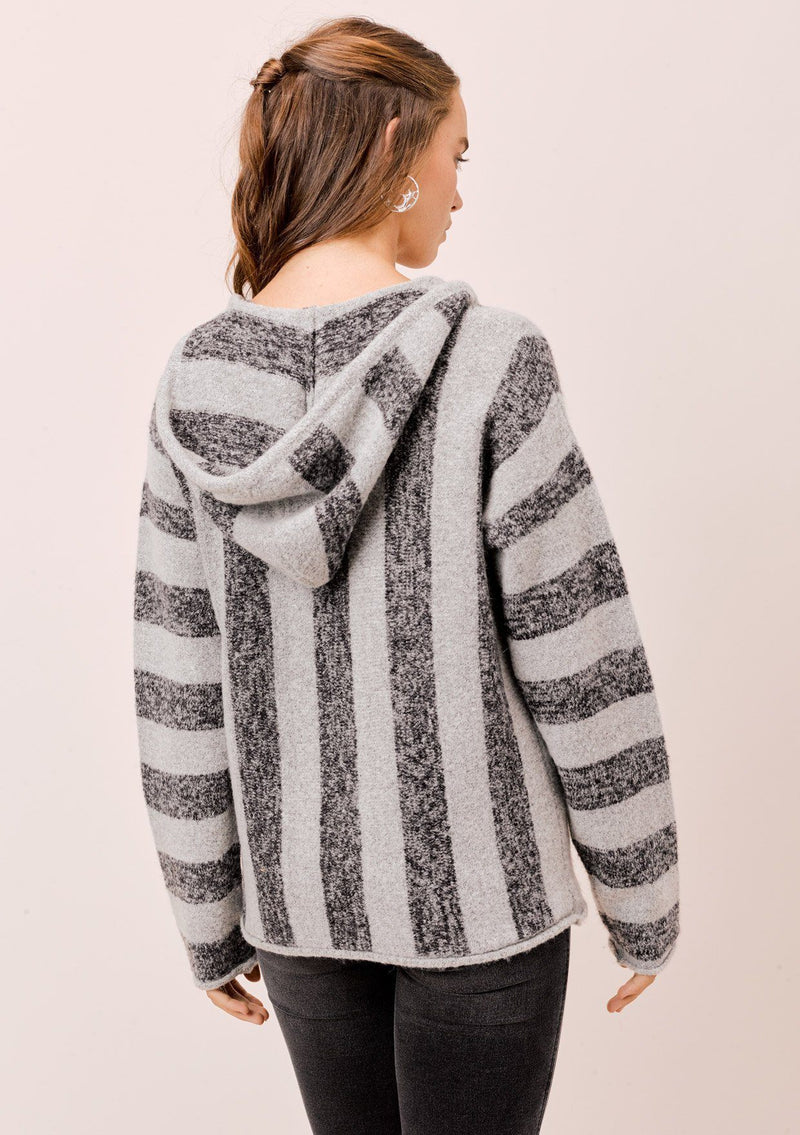 [Color: HeatherCharcoal/Grey] Lovestitch grey Long sleeve, striped pullover with hood and kangaroo pocket. 
