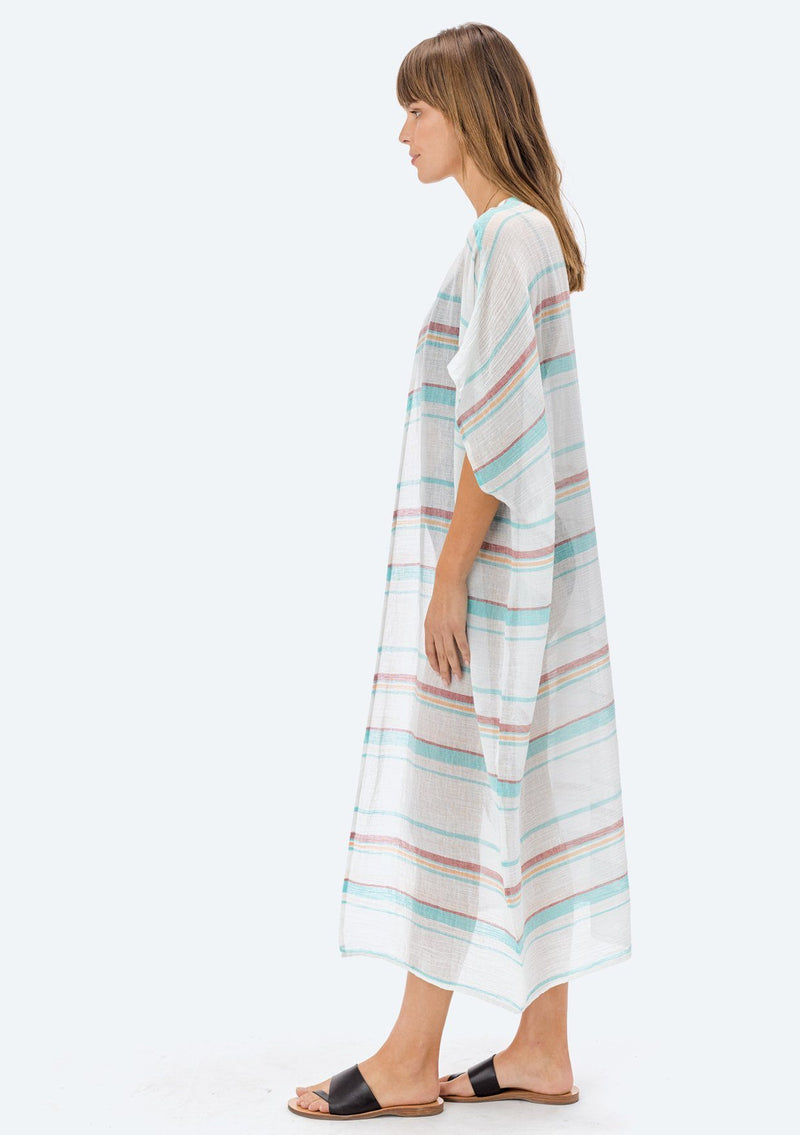 [Color: Multi Stripe] Lovestitch sheer cotton, long, open, striped kimono.