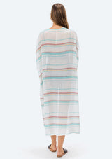 [Color: Multi Stripe] Lovestitch sheer cotton, long, open, striped kimono.
