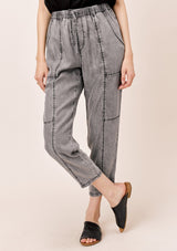 [Color: Acid Black] Lovestitch acid indigo wash jogger pant with seamed detail and elastic drawstring waist.