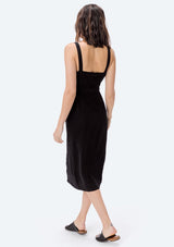 [Color: Black] Lovestitch black, form fitting, sleeveless, buttondown midi dress in super soft tencel.