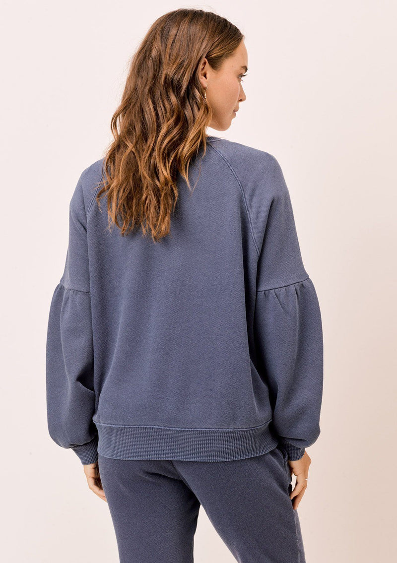 [Color: Navy] Lovestitch navy blue, pigment dyed sweatshirt with raglan volume sleeve
