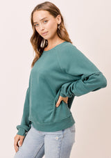 [Color: Hunter] Lovestitch hunter green, pigment dyed sweatshirt with raglan volume sleeve