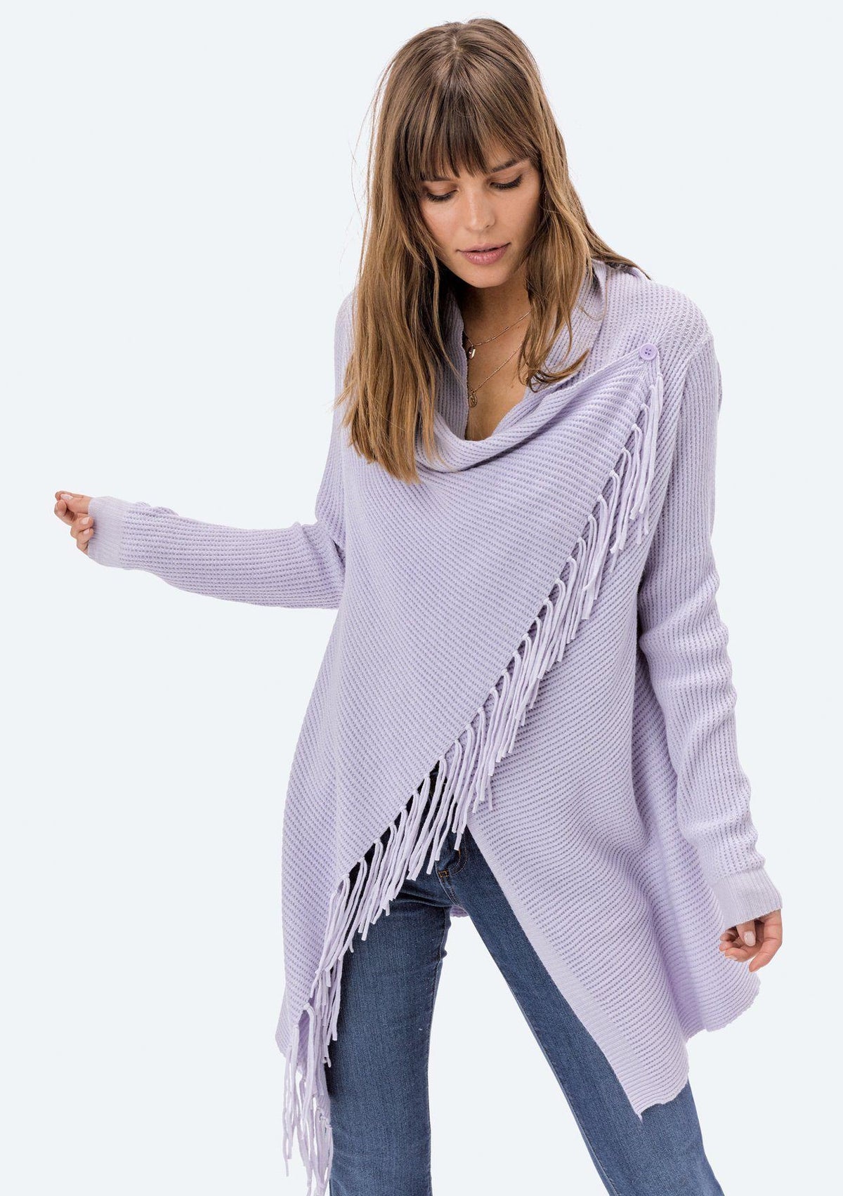 伊原葵さん着用　Mediam Fringe slit pullover Maddison Fringe Trim Sweater | Lauriebelles