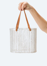 [Color: Pearl] Lovestitch pearl resin cage bag with leather handle