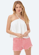 [Color: White] Lovestitch twill, double layered halter tank. 