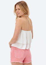 [Color: White] Lovestitch twill, double layered halter tank. 