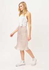 [Color: Nude/Sand] Lovestitch pretty silky bias cut leopard print skirt in blush pink