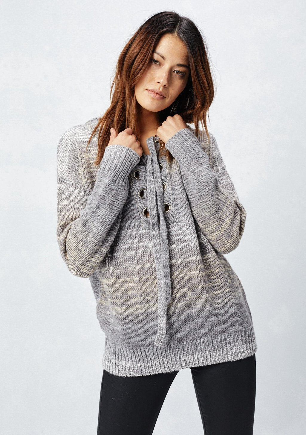 Chic and Flattering Lace-Up Pullover Sweater - LOVESTITCH